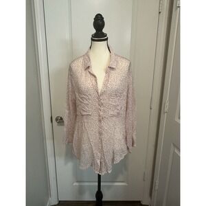 Anthropologie Cloth & Stone Soft Romantic Baby Pink Floral Button Down Tunic XL